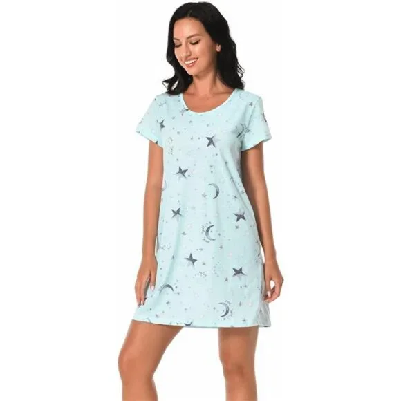 Women's Soft Cotton Nightgowns Pack Short Sleeve Printed Sleep
